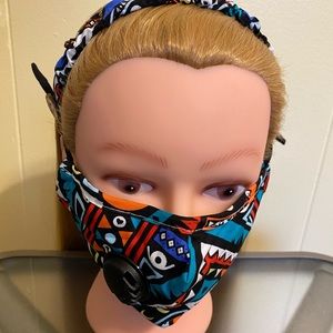 Teal Graffiti Head-Wrap Face Covering
